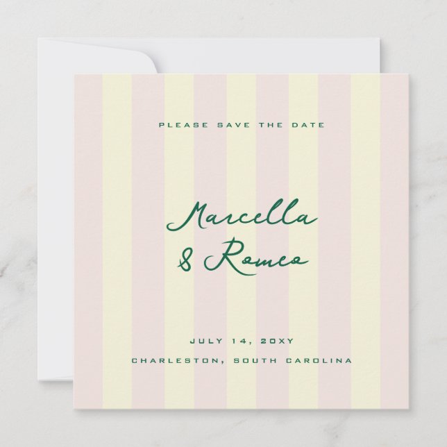Pink Yellow Vertical Stripes Modern Save the Date (Vorderseite)