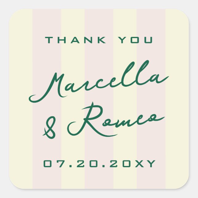 Pink Yellow Vertical Stripes Modern Thank You Quadratischer Aufkleber (Vorderseite)