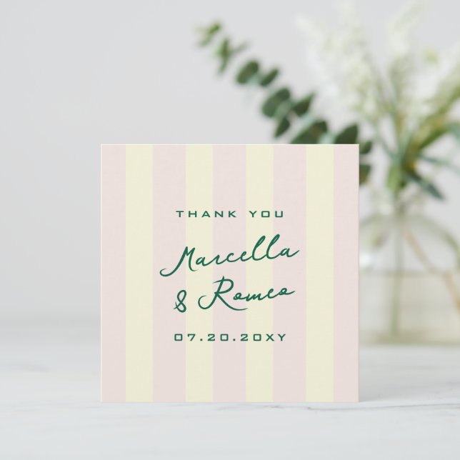 Pink Yellow Vertical Stripes Wedding Thank You Dankeskarte (Stehend Vorderseite)