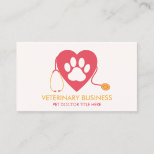 Pink Yellow Veterinary Health Pet Doctor Heart Paw Visitenkarte