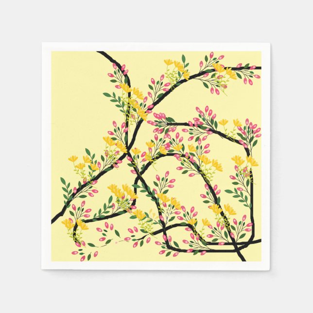 Pink Yellow Vine Blossoms Cocktail  Serviette (Vorderseite)