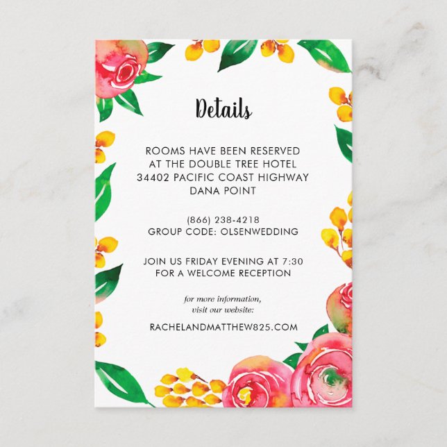 Pink Yellow Wcolor Floral Guest Info Card Begleitkarte (Vorderseite)