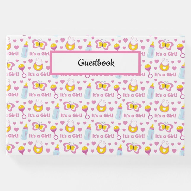 PINK YELLOW WEISS SEINE MÄDCHEN BABY-ELEMENTE GÄSTEBUCH (Vorderseite)