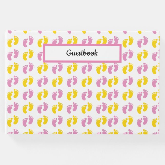 PINK YELLOW WHITE BABY MIRL FEET GÄSTEBUCH (Vorderseite)