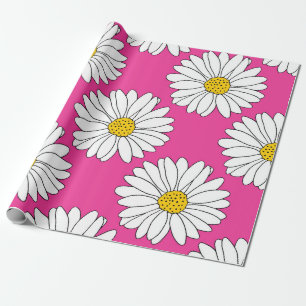 Pink Yellow White Daisy Muster Geschenkpapier