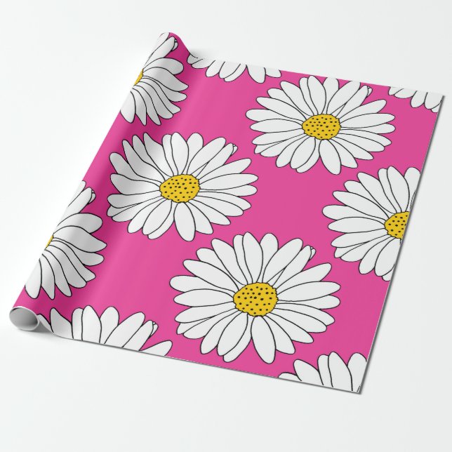 Pink Yellow White Daisy Muster Geschenkpapier (Ungerollt)
