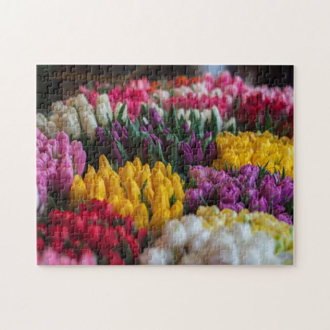 Pink Yellow White Tulip Floral Bouquet Puzzle (Horizontal)