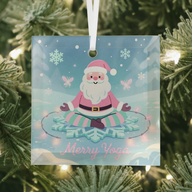 Pink Yoga Santa Meditation Christmas Ornament Aus Glas (Insitu)
