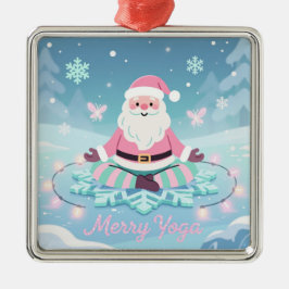 Pink Yoga Santa Meditation Christmas Ornament Aus Metall