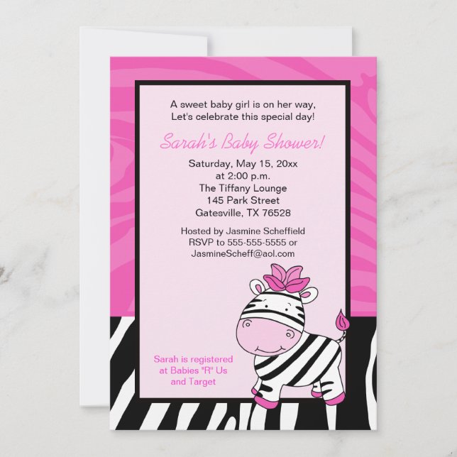 Pink Zebra 12x18 Baby Dusche Einladung (Vorderseite)