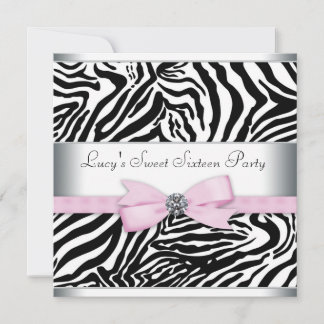 Pink Zebra 16 . Geburtstag Geburtstagsparty Einladung