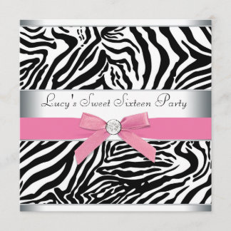 Pink Zebra 16 . Geburtstag Geburtstagsparty Einladung