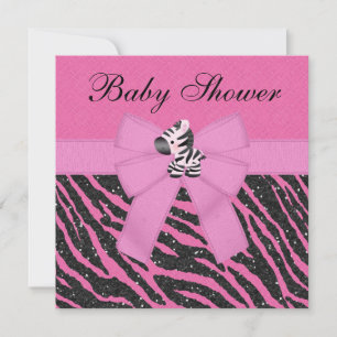 Pink Zebra & Animal Print Imitate Glitzer Baby Dus Einladung