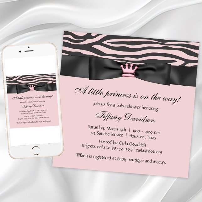 Pink Zebra Baby Dusche Einladung (Pink zebra baby shower invitation. Add your own text. Digital download and printed invitations.)