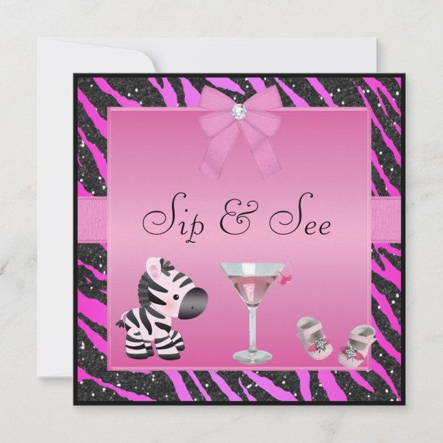 Pink Zebra Babydusche Einladung (Vorderseite)