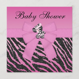 Pink Zebra bedruckte Bow & Glitzer Look Babydusche Einladung