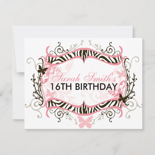 Pink Zebra Birthday Einladung (Vorderseite)