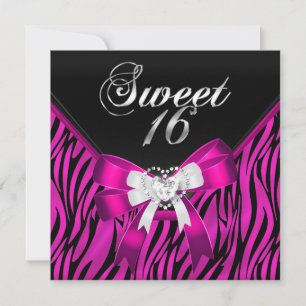 Pink Zebra Black Sweet Sixteen Geburtstag Einladung