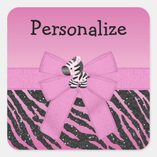 Pink Zebra, Bow & Glitzer Animal Print Stickers