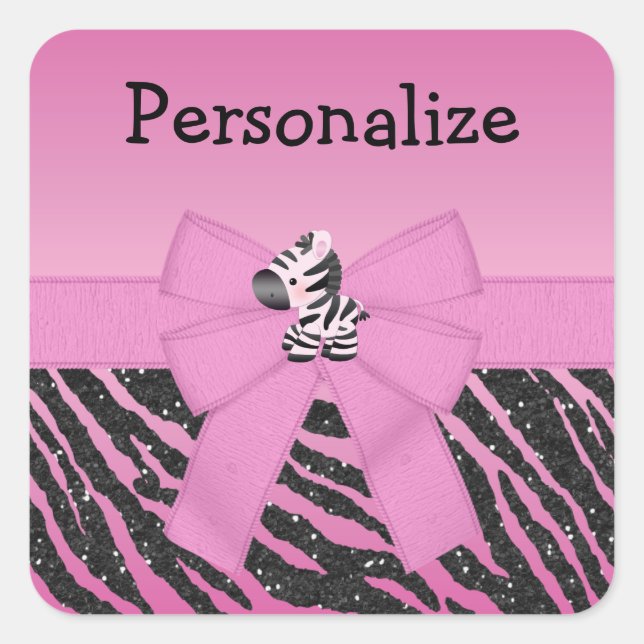 Pink Zebra, Bow & Glitzer Animal Print Stickers (Vorderseite)