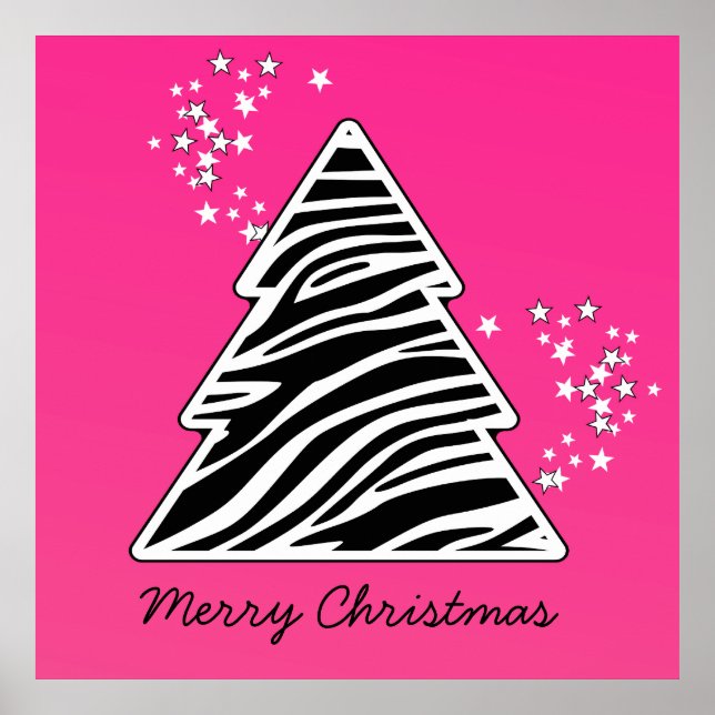 Pink zebra Christmas Tree Poster (Vorne)