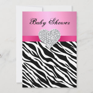 Pink Zebra Diamond Heart Baby Dusche Einladung