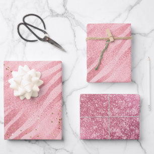 Pink Zebra Gold Glitzy Glitzer Geschenkpapier Set