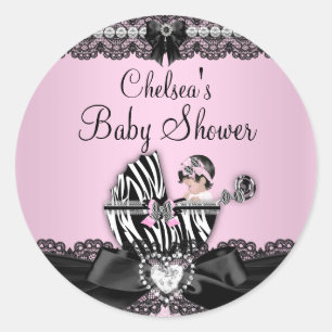 Pink Zebra & Lace Baby Shower Aufkleber