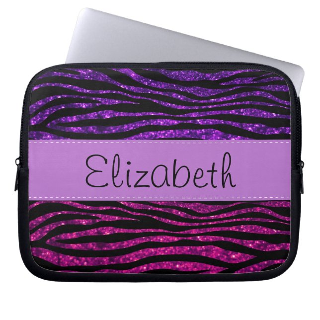 Pink Zebra, Lila Zebra, Glitzer Zebra, Ihr Name Laptopschutzhülle (Vorderseite)