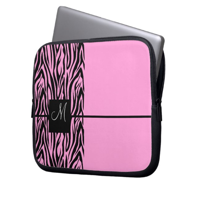 Pink Zebra Mit Monogramm Laptopschutzhülle (Vorderseite Links)
