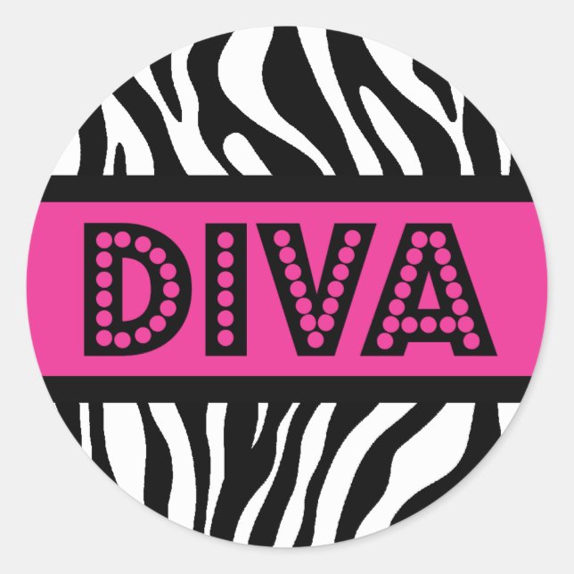 Pink & Zebra Print DIVA Typografie Party Sticker (Vorderseite)