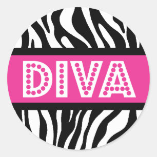 Pink & Zebra Print DIVA Typografie Party Sticker