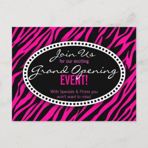 Pink Zebra Print Hair Salon Grand Opening Postkarte