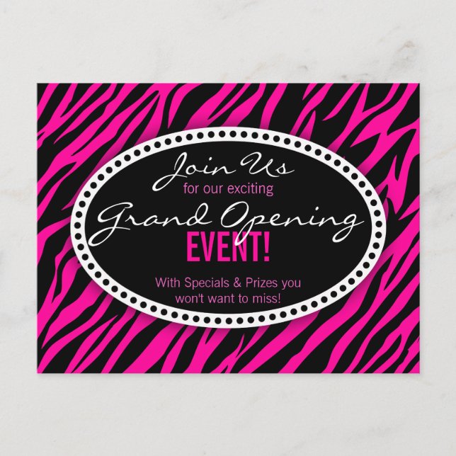 Pink Zebra Print Hair Salon Grand Opening Postkarte (Vorderseite)
