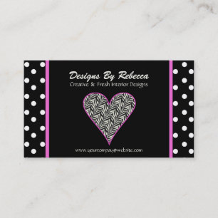 Pink Zebra Print Heart & Polka Dos Business Card Visitenkarte
