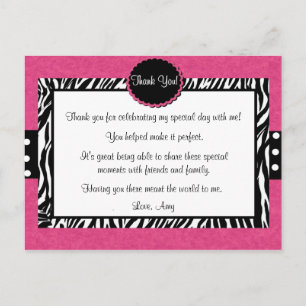 Pink Zebra Print Vielen Dank Postcard Postkarte