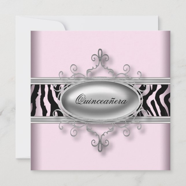 Pink Zebra Quinceanera Einladung (Vorderseite)