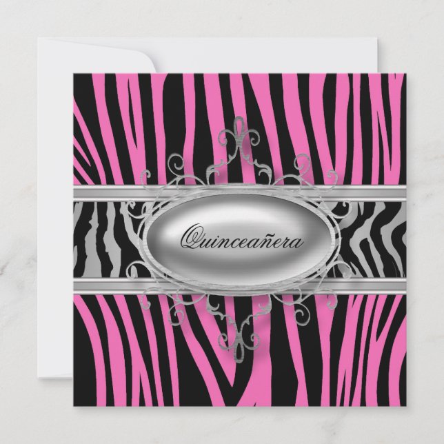 Pink Zebra Quinceanera Einladung (Vorderseite)