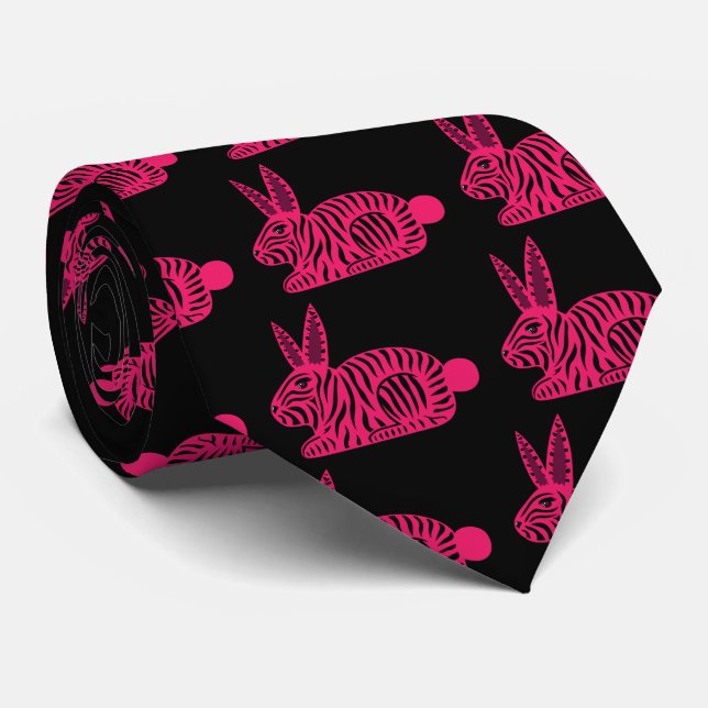 Pink Zebra Rabbit Krawatte (Gerollt)