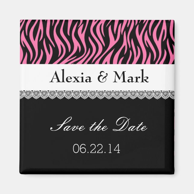 Pink Zebra Save the Date Wedding V05 Magnet (Vorne)