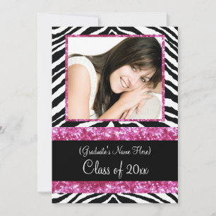 Pink Zebra Sparkle Girls Graduation Party Einladung