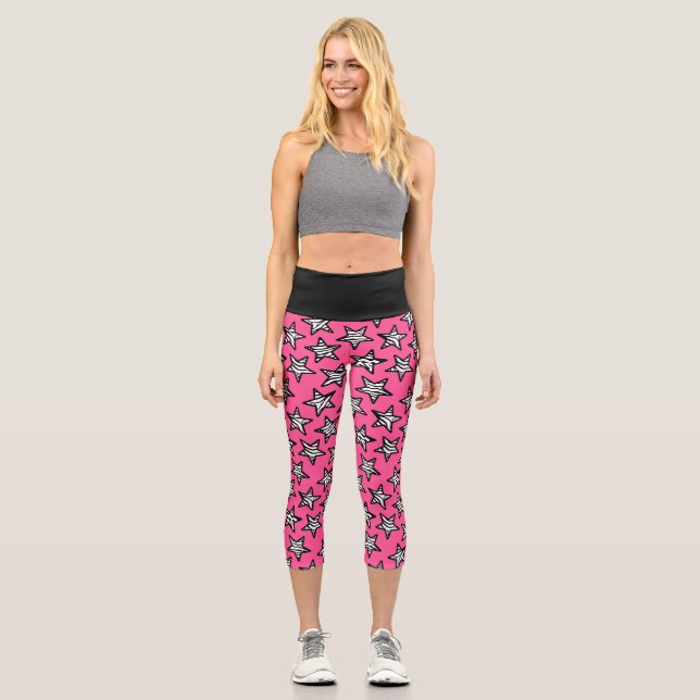 Pink Zebra Stars Capri Leggings (Vorderseite)