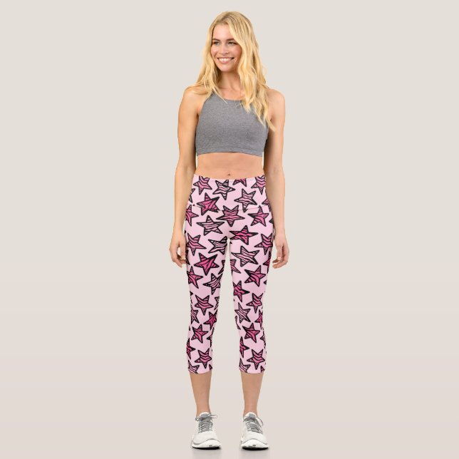 Pink Zebra Stars Capri Leggings (Vorderseite)