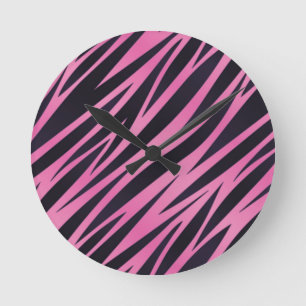 Pink Zebra Stripe Background Runde Wanduhr