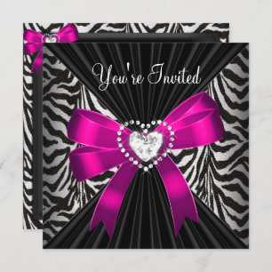 Pink Zebra Stripe Black Birthday Party Bild Einladung