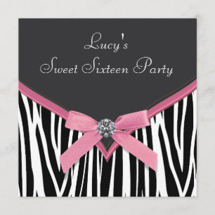 Pink Zebra Sweet 16 Geburtstagsfeier Einladung