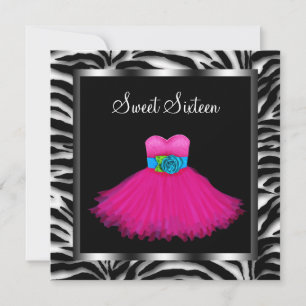 Pink Zebra Sweet Sixteen Geburtstagsfeier Einladung