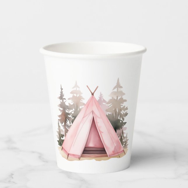 Pink Zelt Camping Cup Pappbecher (Vorderseite)