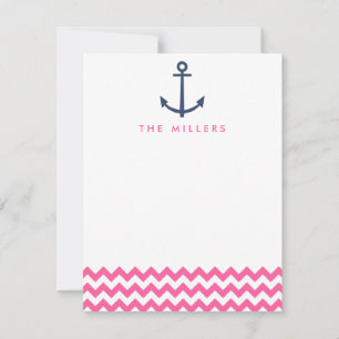 Pink Zickzack Anchor Monogram Stationer laden ein Mitteilungskarte