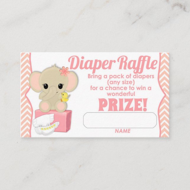 Pink Zickzack Elephant Diaper Raffle Tickets 100pk Begleitkarte (Vorderseite)